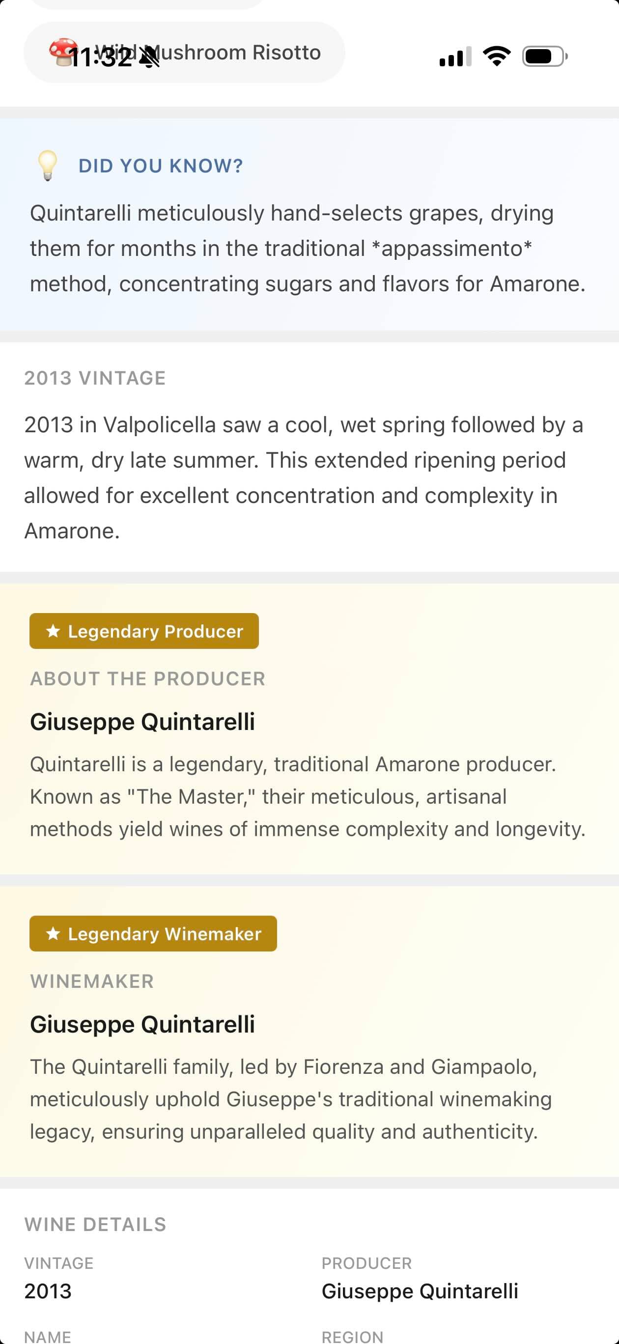 Tasting notes and producer information